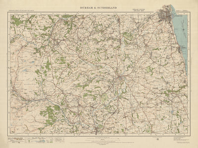 Alte Ordnance Survey Karte, Blatt 11 - Durham & Sunderland, 1925: Seaham Harbour, Bishop Auckland, Houghton le Spring, Chester le Street, Hetton le Hole