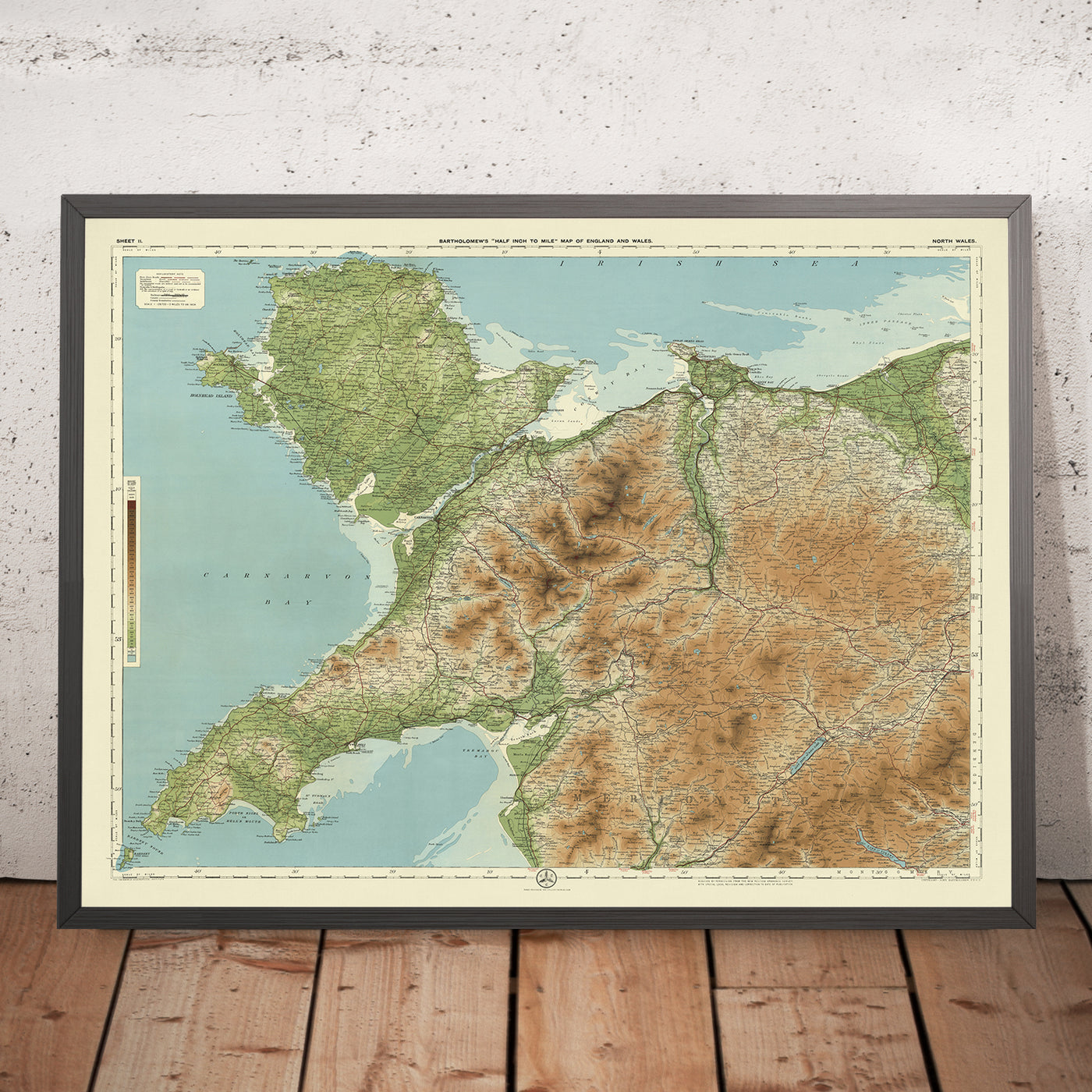 Old OS Map of North Wales by Bartholomew, 1901: Snowdon, Caernarfon, Llandudno, Menai Strait, Conwy, Anglesey