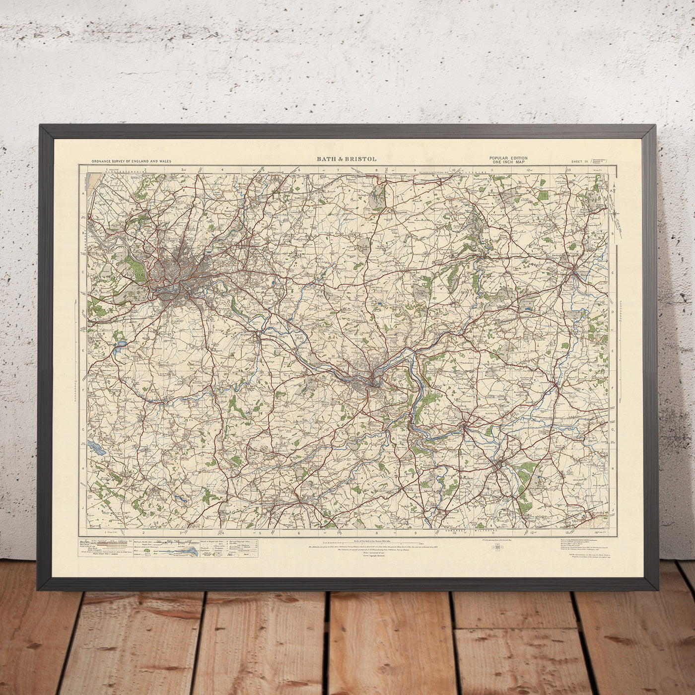 Mapa de Old Ordnance Survey, hoja 111 - Bath & Bristol, 1925: Chippenham, Trowbridge, Corsham, Melksham, Cotswolds AONB