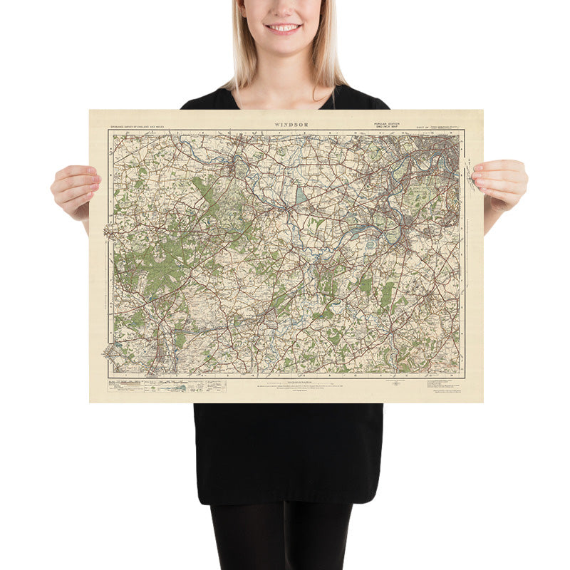 Mapa de Old Ordnance Survey, hoja 114 - Windsor, 1925: Woking, Farnborough, Slough, Bracknell, Richmond