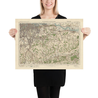 Old Ordnance Survey Map, Blatt 115 – SE London & Sevenoaks, 1925: Croydon, Bromley, Dartford, Gravesend, Caterham
