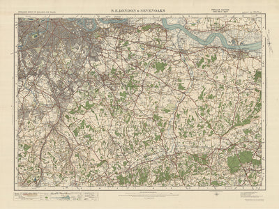 Old Ordnance Survey Map, Blatt 115 – SE London & Sevenoaks, 1925: Croydon, Bromley, Dartford, Gravesend, Caterham
