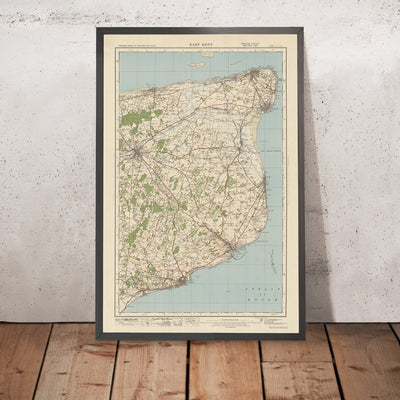 Mapa de Old Ordnance Survey, hoja 117 - East Kent, 1925: Canterbury, Dover, Folkestone, Broadstairs, Kent Downs AONB