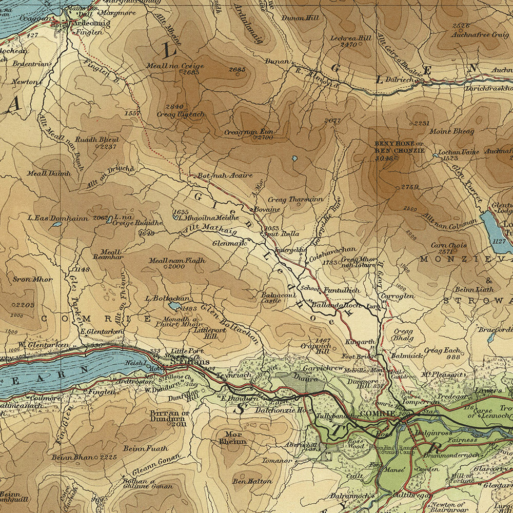 Alte OS-Karte von Central Perthshire, Schottland von Bartholomew, 1901: Perth, Loch Tay, Ben Lawers, River Tay, Schiehallion, Crieff