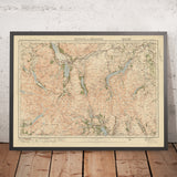 Mappa dell'Ordnance Survey Antica, Foglio 12 - Keswick e Ambleside, 1925: Buttermere, Lago Windermere, Derwent Water, Ullswater, Parco Nazionale del Lake District 
