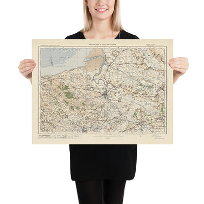 Mapa de Old Ordnance Survey, hoja 120 - Bridgwater y Quantock Hills, 1925: Taunton, Glastonbury, Williton, Highbridge, Burnham-on-Sea