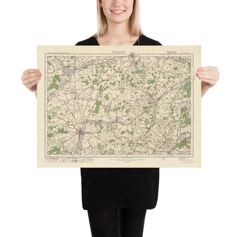 Mapa de Old Ordnance Survey, hoja 123 - Winchester, 1925: Basingstoke, Whitchurch, Petersfield, Alton, Odiham