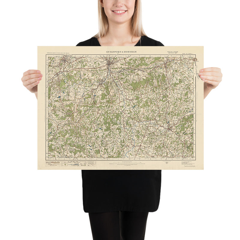 Old Ordnance Survey Map, Sheet 124 - Guildford & Horsham, 1925: Aldershot, Farnham, Reigate, Godalming, Surrey Hills AONB