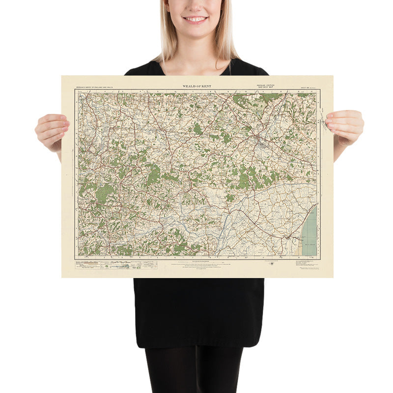 Old Ordnance Survey Map, Blatt 126 – Weald of Kent, 1925: Ashford, New Romney, Tenterden, Cranbrook, High Weald AONB