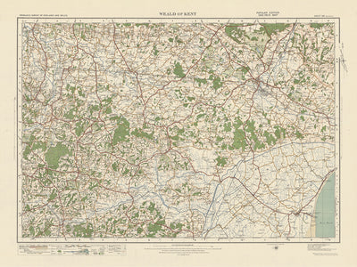Mapa de Old Ordnance Survey, hoja 126 - Weald of Kent, 1925: Ashford, New Romney, Tenterden, Cranbrook, High Weald AONB