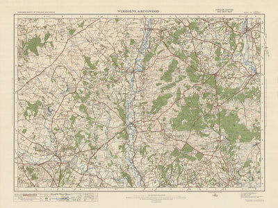 Carte Old Ordnance Survey, feuille 131 - Wimborne & Ringwood, 1925 : Fordingbridge, Lymington, Romsey, Brockenhurst et parc national New Forest