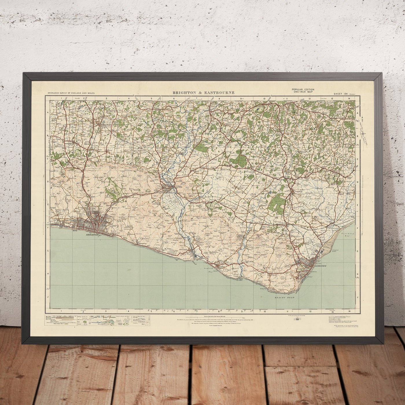 Mapa de Old Ordnance Survey, hoja 134 - Brighton y Eastbourne, 1925: Lewes, Newhaven, Burgess Hill, Hassocks, Hailsham