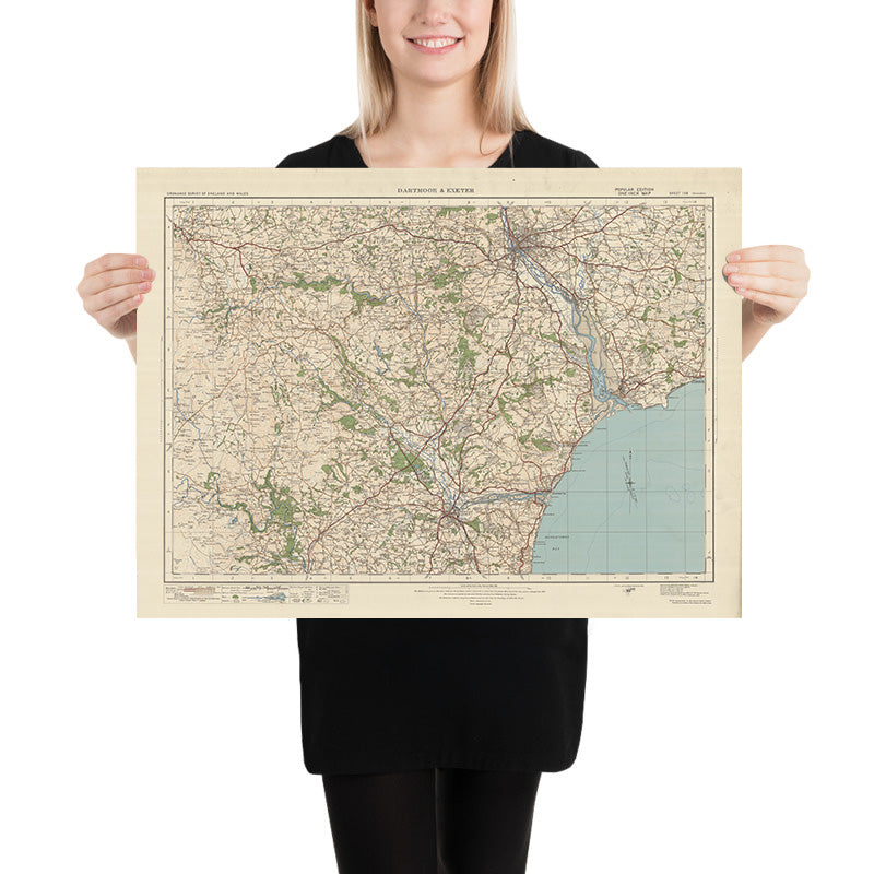 Old Ordnance Survey Map, Blatt 138 – Dartmoor & Exeter, 1925: Exmouth, Teignmourth, Dawlish, Newton Abbot, Budleigh Salterton