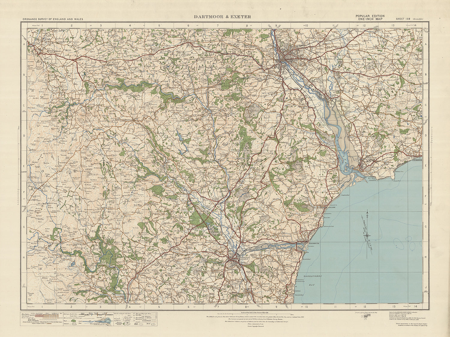 Old Ordnance Survey Map, Sheet 138 - Dartmoor & Exeter, 1925: Exmouth ...