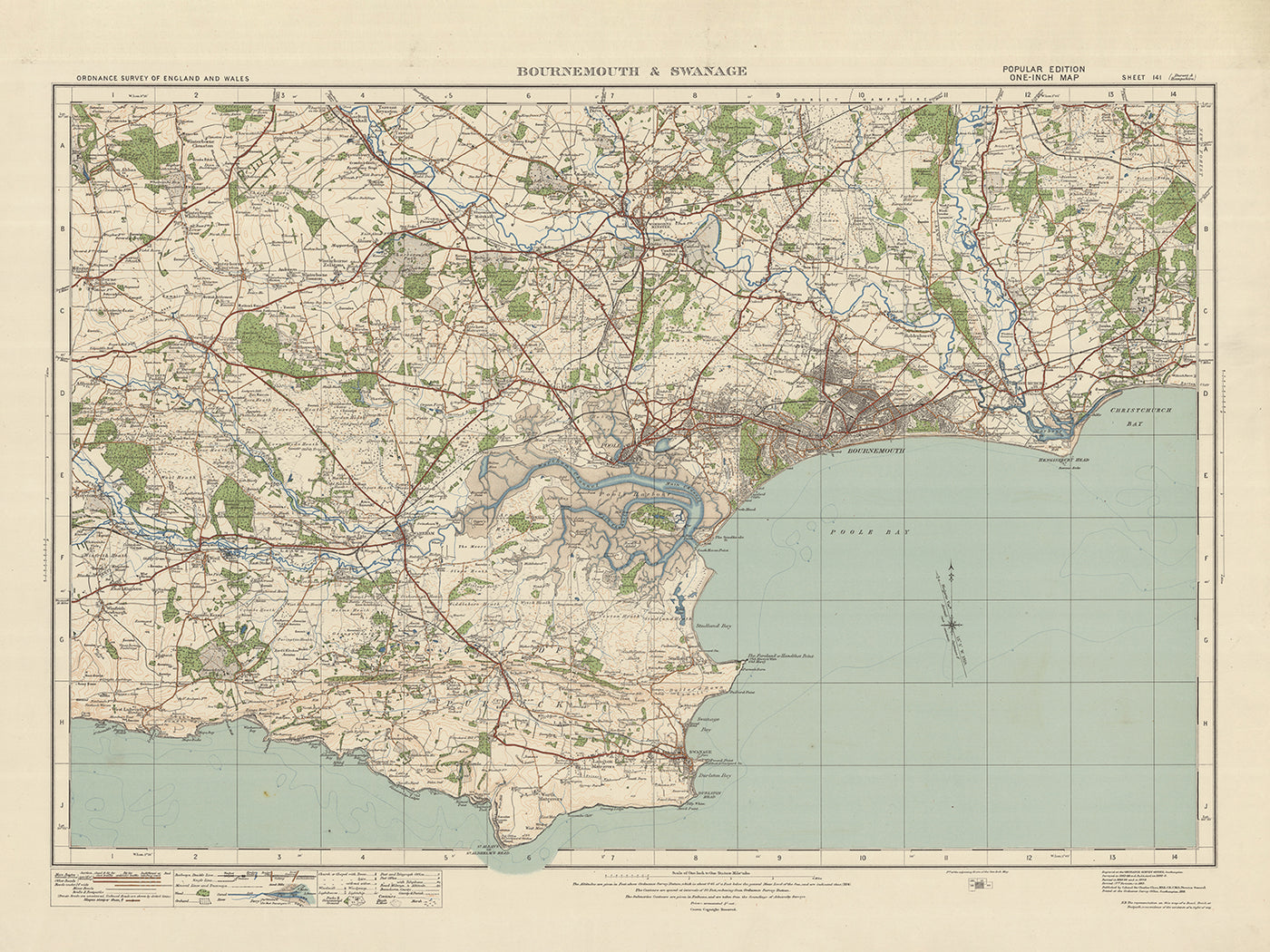 Old Ordnance Survey Map, Sheet 141 - Bournemouth & Swanage, 1919-1926: Poole, Christchurch, Wareham, Poole Harbour, Isle of Purbeck, Corfe Castle