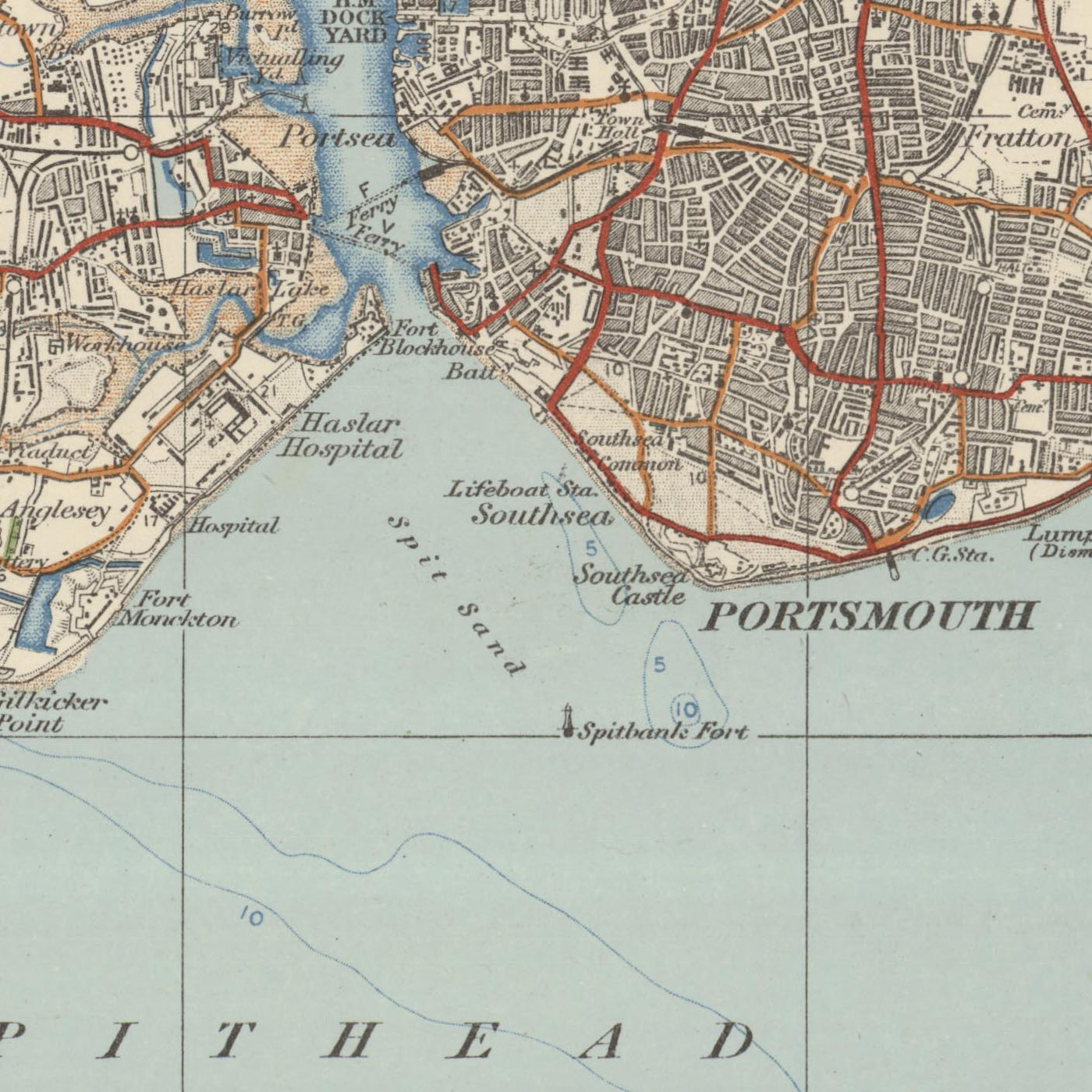 Antiguo mapa Ordnance Survey, hoja 142 - Isla de Wight, 1919-1926: Portsmouth, Newport, Ryde, Cowes, Gosport, Castillo de Carisbrooke, The Needles, Osborne House
