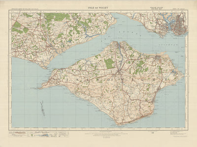 Alte Ordnance Survey Karte, Blatt 142 - Isle of Wight, 1919-1926: Portsmouth, Newport, Ryde, Cowes, Gosport, Carisbrooke Castle, The Needles, Osborne House