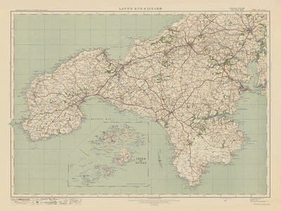 Alte Ordnance Survey Karte - Blatt 146 Lands End & Lizard, 1919-1926: Truro, Falmouth, St. Ives, Penzance, Helston, St. Michael's Mount, Lizard Point
