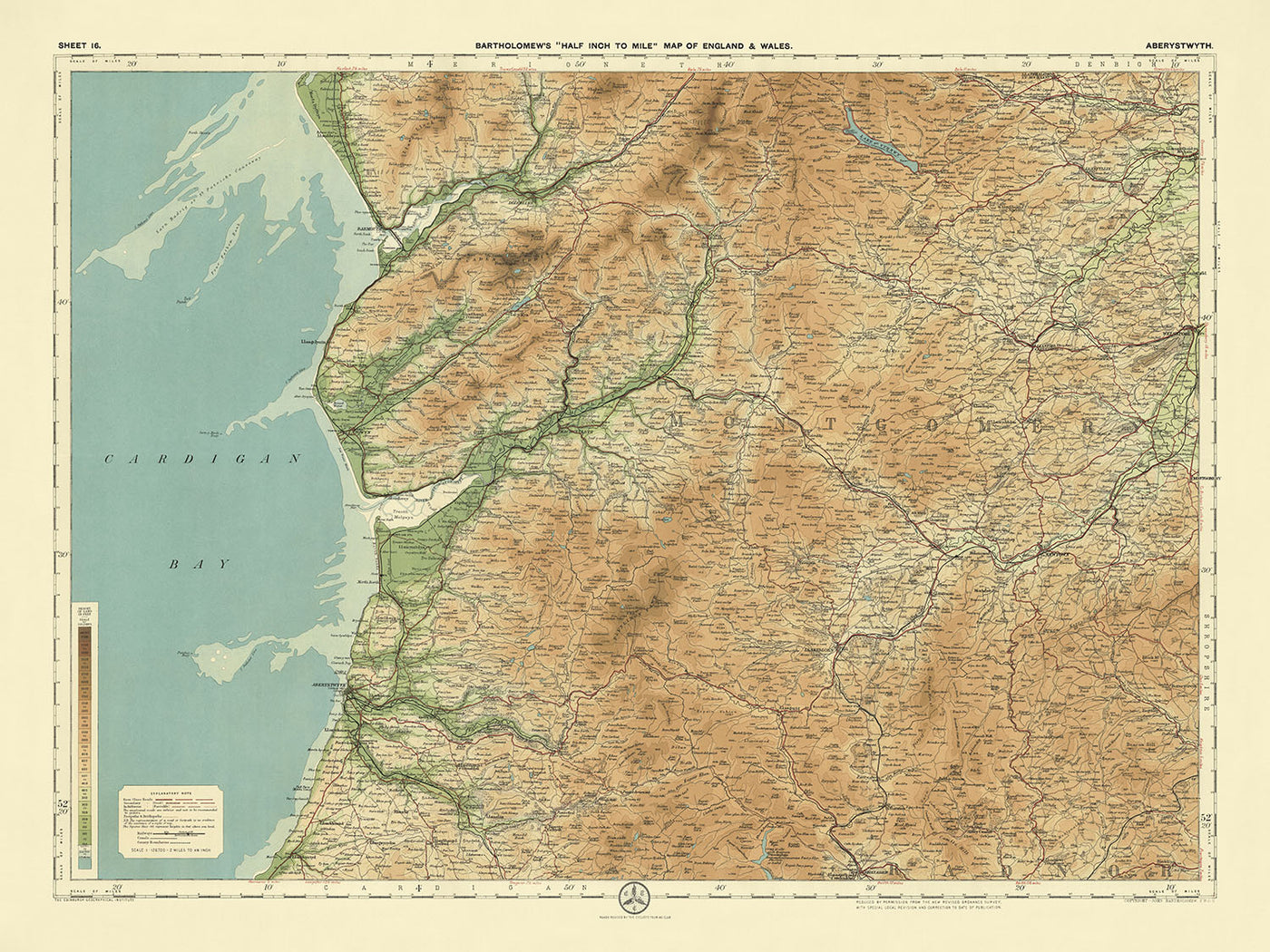 Alte OS-Karte von Aberystwyth, Ceredigion von Bartholomew, 1901: Aberystwyth, Cardigan Bay, Plynlimon, Strata Florida Abbey, Devil's Bridge, Cambrian Mountains