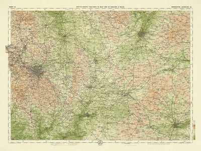 Alte OS-Karte von Birmingham, Leicester von Bartholomew, 1901: Birmingham, Leicester, River Trent, Cannock Chase, Bosworth Field, Kenilworth Castle