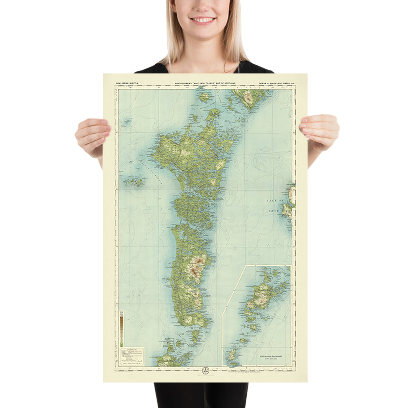 Antiguo mapa OS de Uist norte y sur, Hébridas Exteriores por Bartholomew, 1901: Lochmaddy, Hecla, Benbecula, Sound of Harris, Lochboisdale, Beinn Mhor