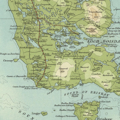 Ancienne carte OS de North & South Uist, Hébrides extérieures par Bartholomew, 1901 : Lochmaddy, Hecla, Benbecula, Sound of Harris, Lochboisdale, Beinn Mhor