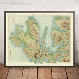Ancienne carte OS de l'île de Skye par Bartholomew, 1901 : Portree, Cuillin Hills, Loch Snizort, Château de Dunvegan, Raasay, The Storr