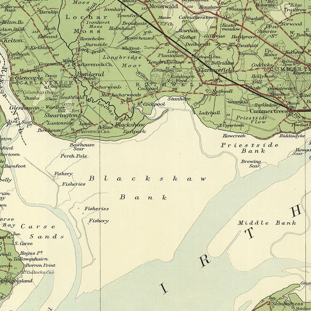 Antiguo mapa OS de Dumfries, Dumfriesshire por Bartolomé, 1901: Solway Firth, Carlisle, Muro de Adriano, Skiddaw, Lochmaben, Ferrocarriles
