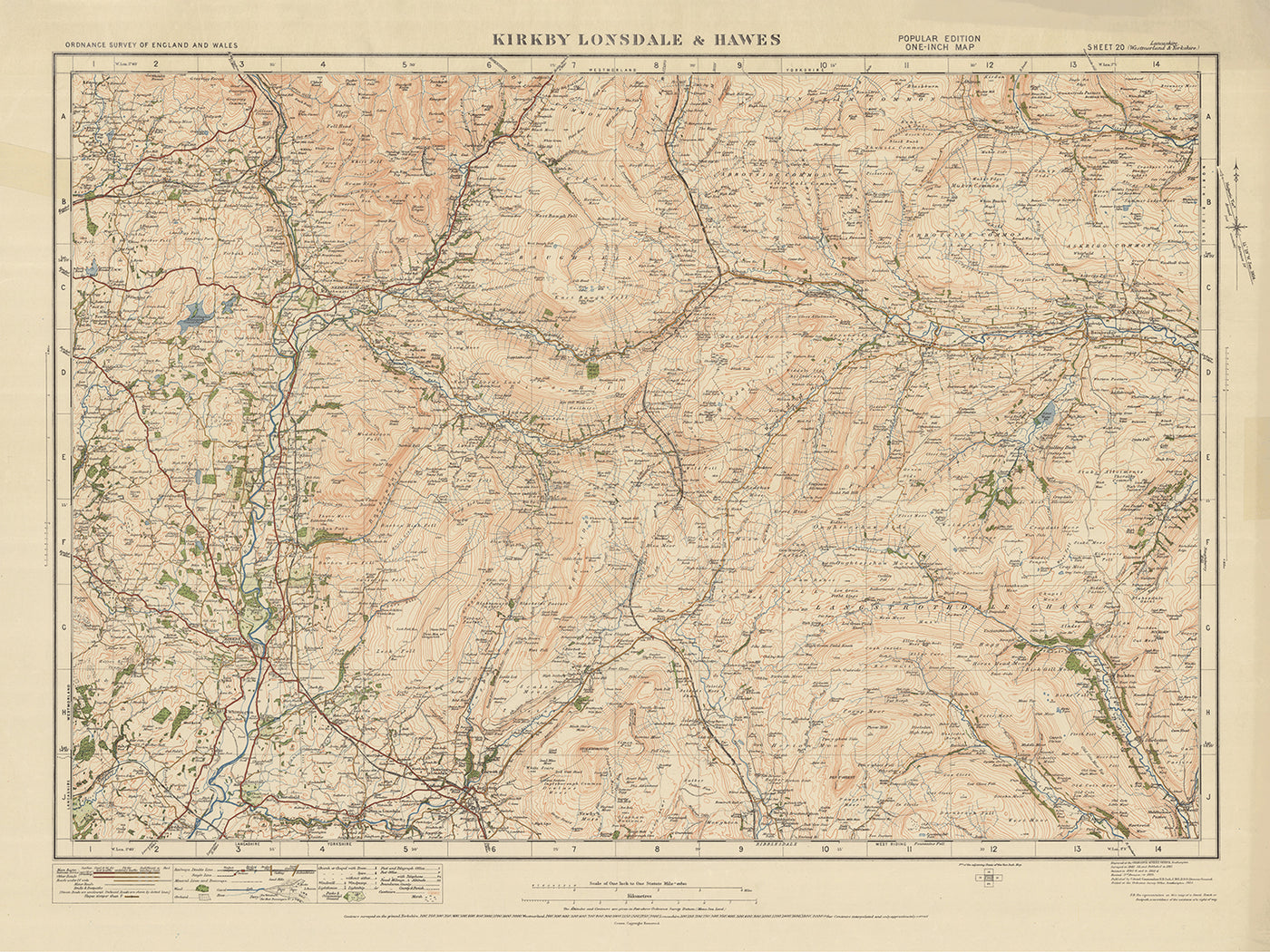 Old Ordnance Survey Map, Sheet 20 - Kirkby Lonsdale & Hawes, 1925: Ingleton, Sedbergh, Askrigg, Yorkshire Dales National Park