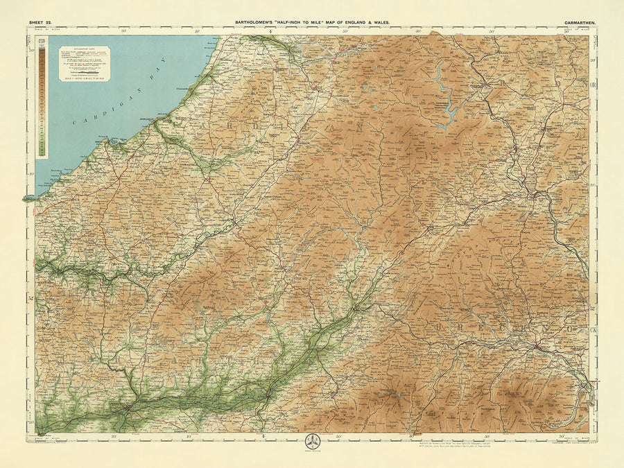 Mappa OS antica del Carmarthenshire di Bartholomew, 1901: Brecon Beacons, Llandeilo, fiume Towy, baia di Cardigan, Montagna Nera, Llyn y Fan Fach 