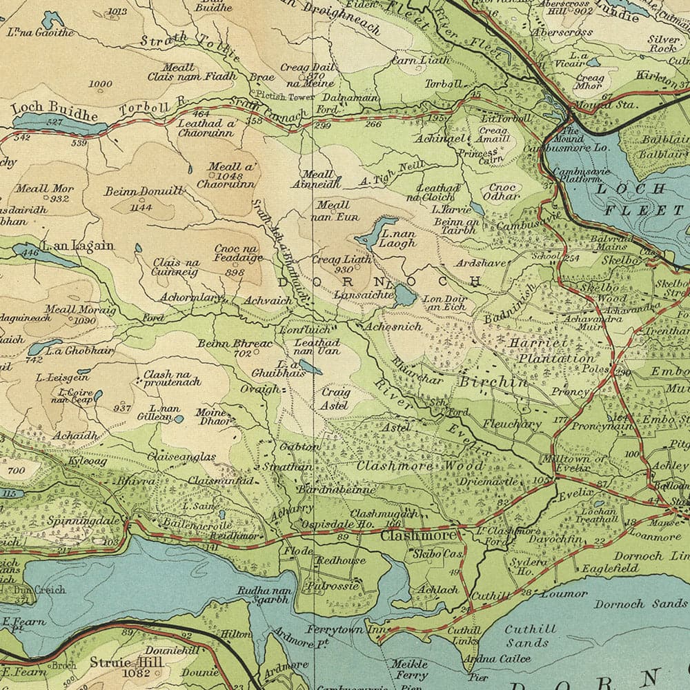 Old OS Map of Dornoch, Lairg, Sutherland by Bartholomew, 1901: Loch Sh ...
