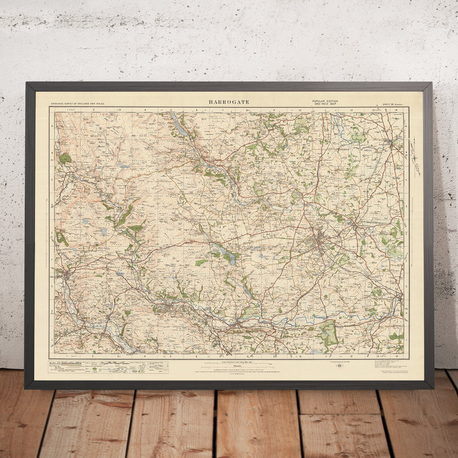 Old Ordnance Survey Map, Sheet 26 - Harrogate, 1925: Otley, Ilkley, Skipton, Knaresborough, Nidderdale AONB