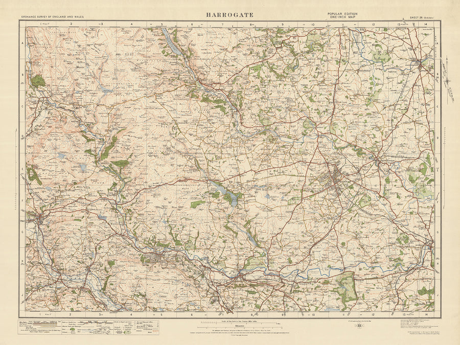 Old Ordnance Survey Map, Sheet 26 - Harrogate, 1925: Otley, Ilkley, Skipton, Knaresborough, Nidderdale AONB