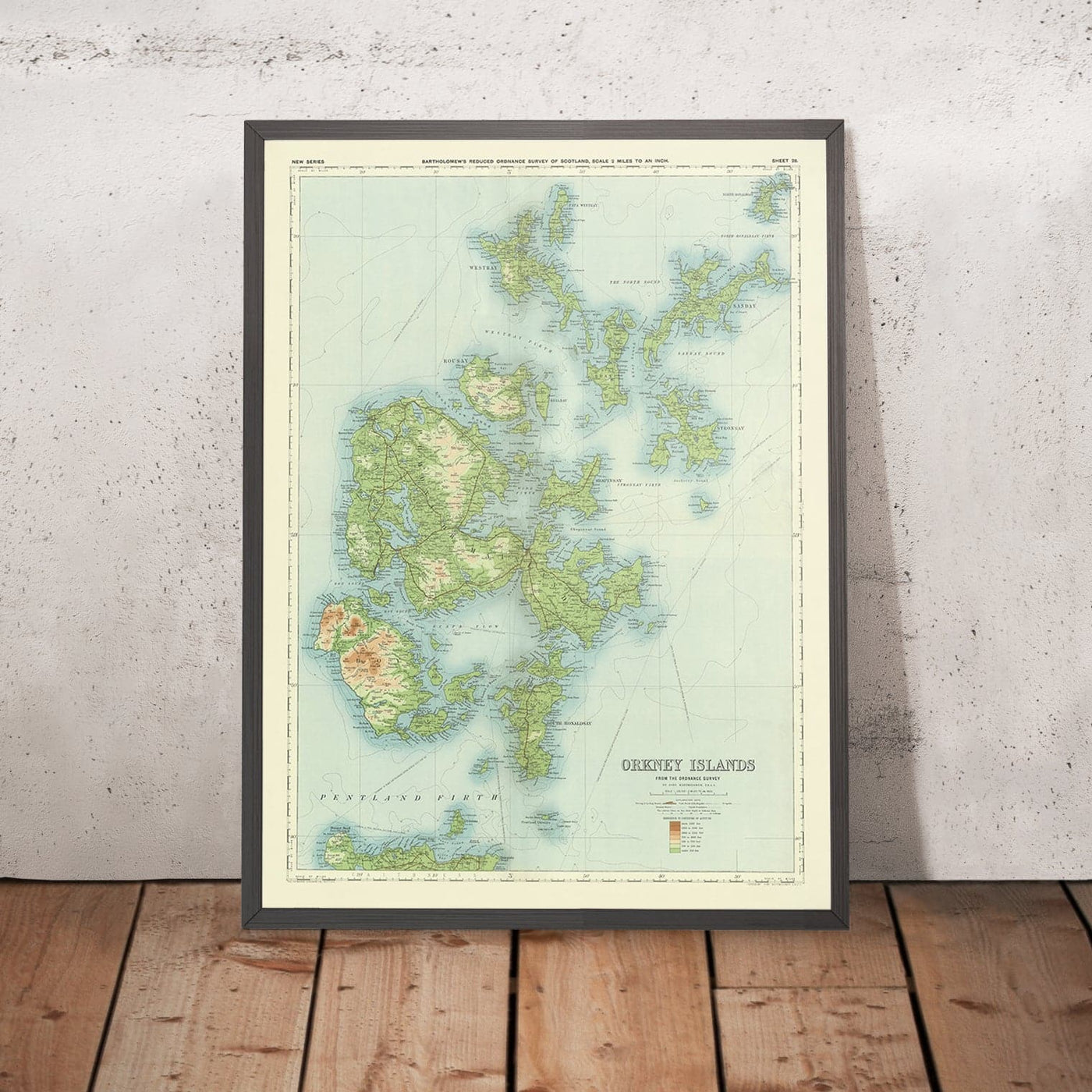 Alte OS-Karte der Orkneyinseln von Bartholomew, 1901: Kirkwall, Stromness, Scapa Flow, Hoy, Pentland Firth, Mainland