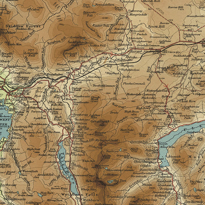 Antiguo mapa OS del Distrito de los Lagos por Bartholomew, 1901: Windermere, Scafell Pike, Lancaster, Carlisle, Ullswater, Kendal