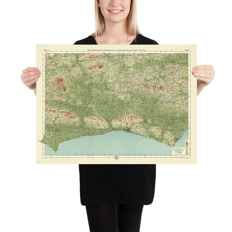 Antiguo mapa OS de Sussex por Bartholomew, 1901: Brighton, Hastings, South Downs, Batalla de Hastings, Castillo de Arundel, Beachy Head