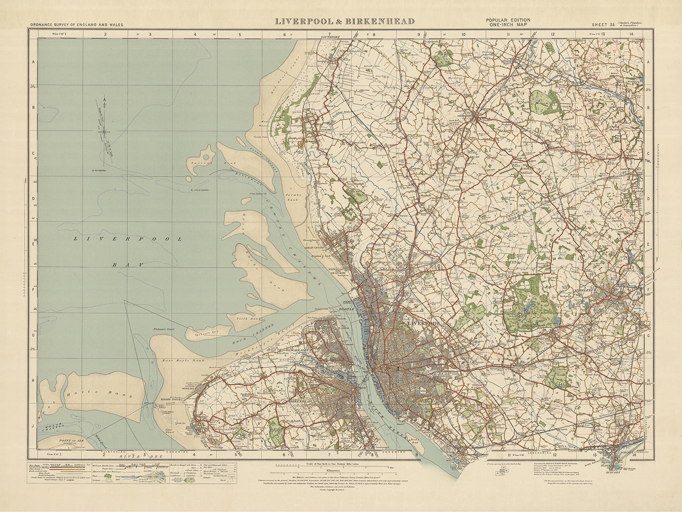 Old Ordnance Survey Map, Sheet 35 - Liverpool & Birkenhead, 1925: St Helens, West Kirby, Ormskirk, Bootle, Wallasey