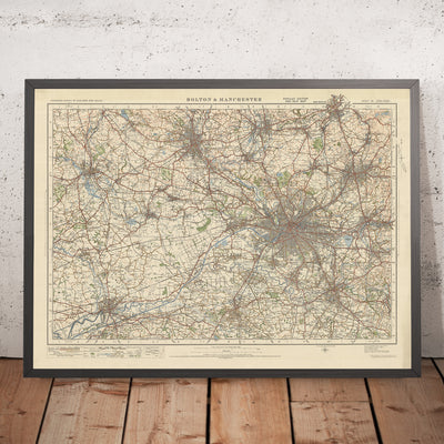 Mapa de Old Ordnance Survey, hoja 36 - Bolton y Manchester, 1925: Warrington, Wigan, Oldham, Rochdale, Bury