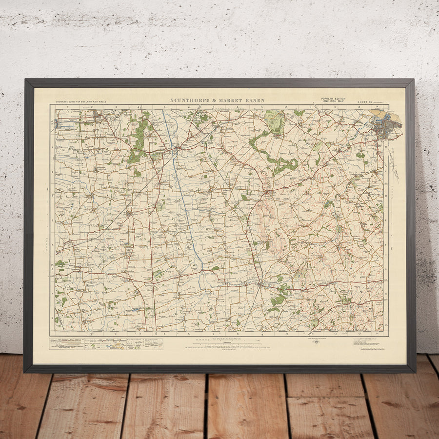 Old Ordnance Survey Map, Sheet 39 - Scunthorpe & Market Rasen, 1925: Brigg, Caistor, Kirton in Lindsey, Grimsby, Lincolnshire Wolds AONB