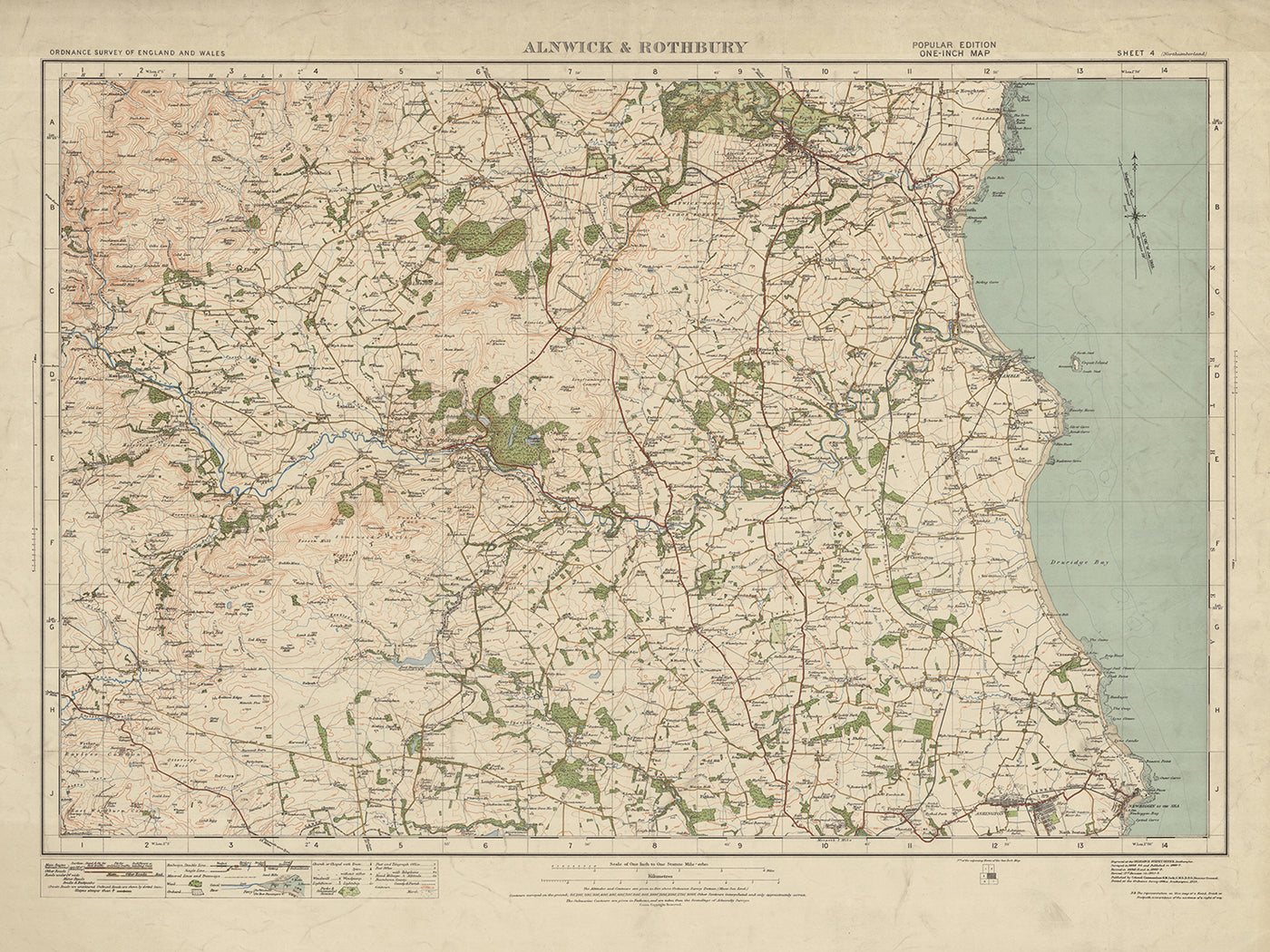 Old Ordnance Survey Map, Sheet 4 - Alnwick & Rothbury, 1919-1926: Longframlington, Amble, Shilbottle