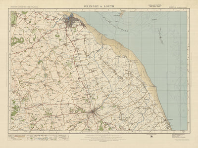 Mapa de estudio de artillería antigua, hoja 40 - Grimsby & Louth, 1925: Mablethorpe, Humberston, Cleethorpes, Donna Nook, Lincolnshire Wolds AONB