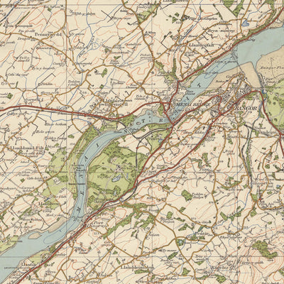 Mapa de estudio de artillería antigua, hoja 41 - Anglesey, 1925: Bangor, Caernarfon, Holyhead, Amlwch, Beaumaris