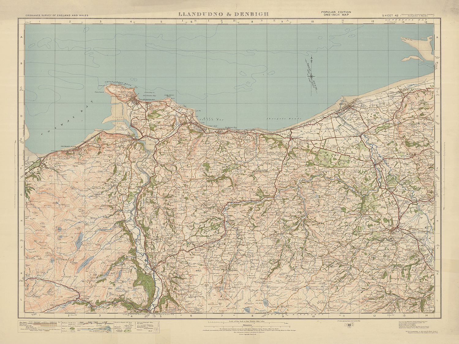 1925 Map Old Ordnance Survey Map, Sheet 42 - Llandudno & Denbigh, 1925: Colwyn ...