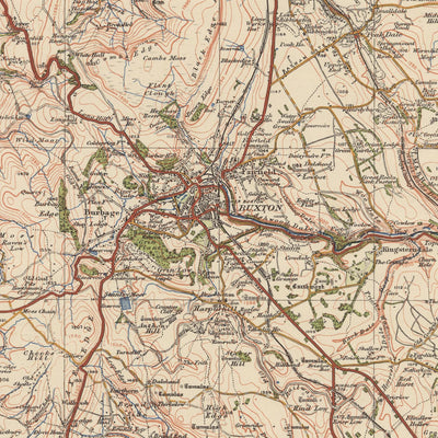 Carte Old Ordnance Survey, feuille 45 - Buxton & Matlock, 1925 : Leek, Chesterfield, Bakewell, Chapel-en-le-Frith et parc national de Peak District
