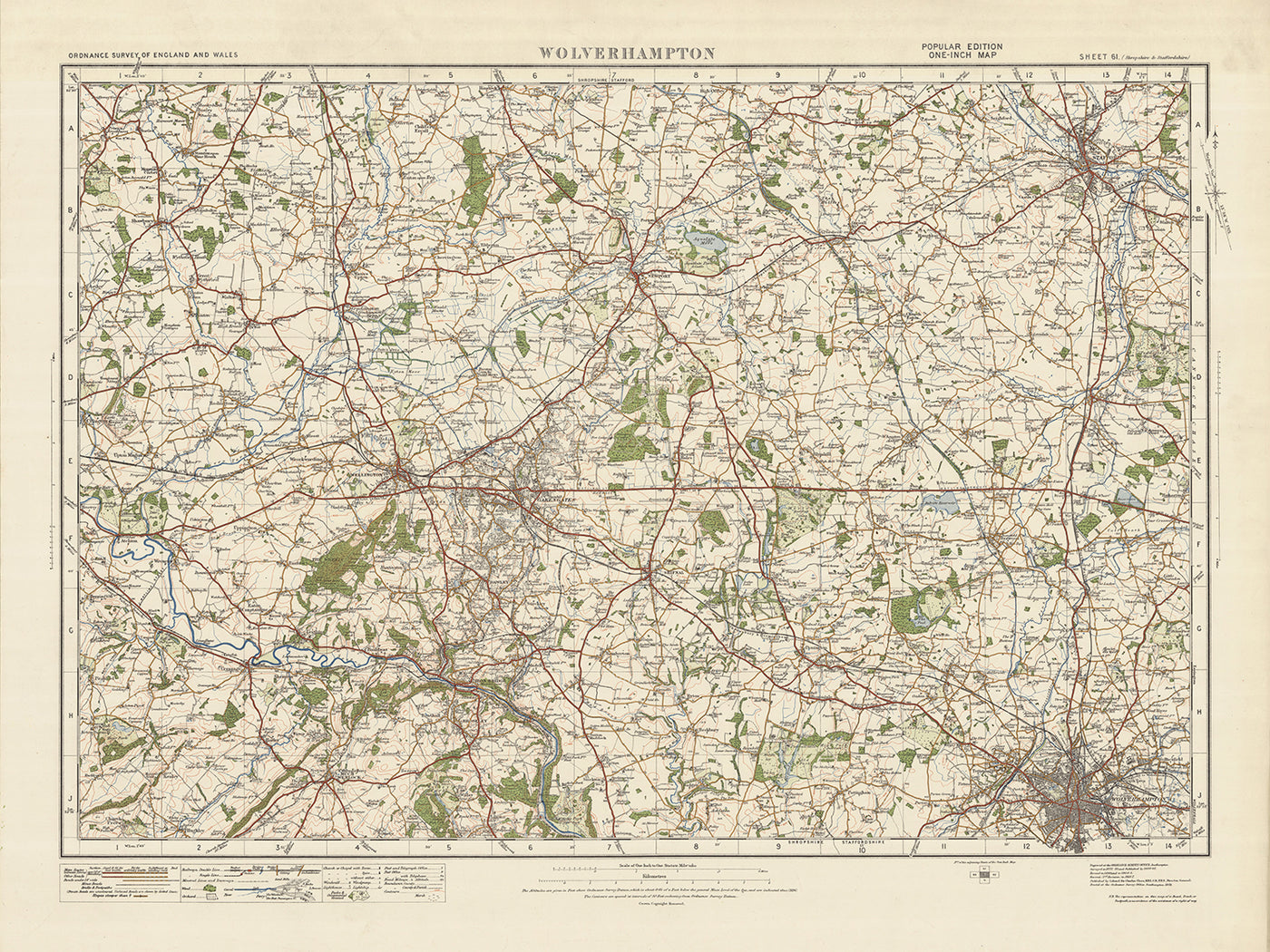 Old Ordnance Survey Map, Sheet 61 - Wolverhampton, 1925: Shifnal, Telford, Newport, Stafford, The Iron Bridge