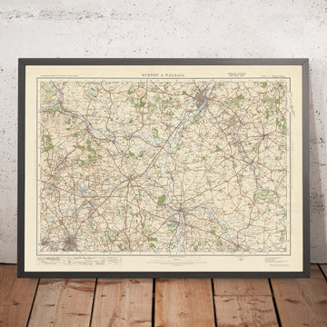 Alte Ordnance Survey-Karte, Blatt 62 - Burton & Walsall, 1925: Cannock, Lichfield, Tamworth, Rugeley, Cannock Chase AONB 
