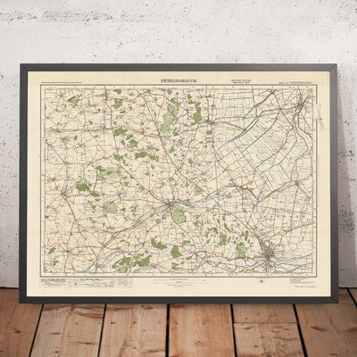 Mapa de Old Ordnance Survey, hoja 64 - Peterborough, 1925: Stamford, Oakley, Bourne, Spalding, Burghley House