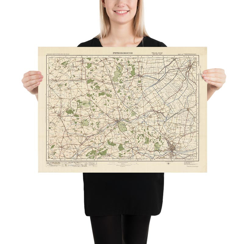 Mapa de Old Ordnance Survey, hoja 64 - Peterborough, 1925: Stamford, Oakley, Bourne, Spalding, Burghley House