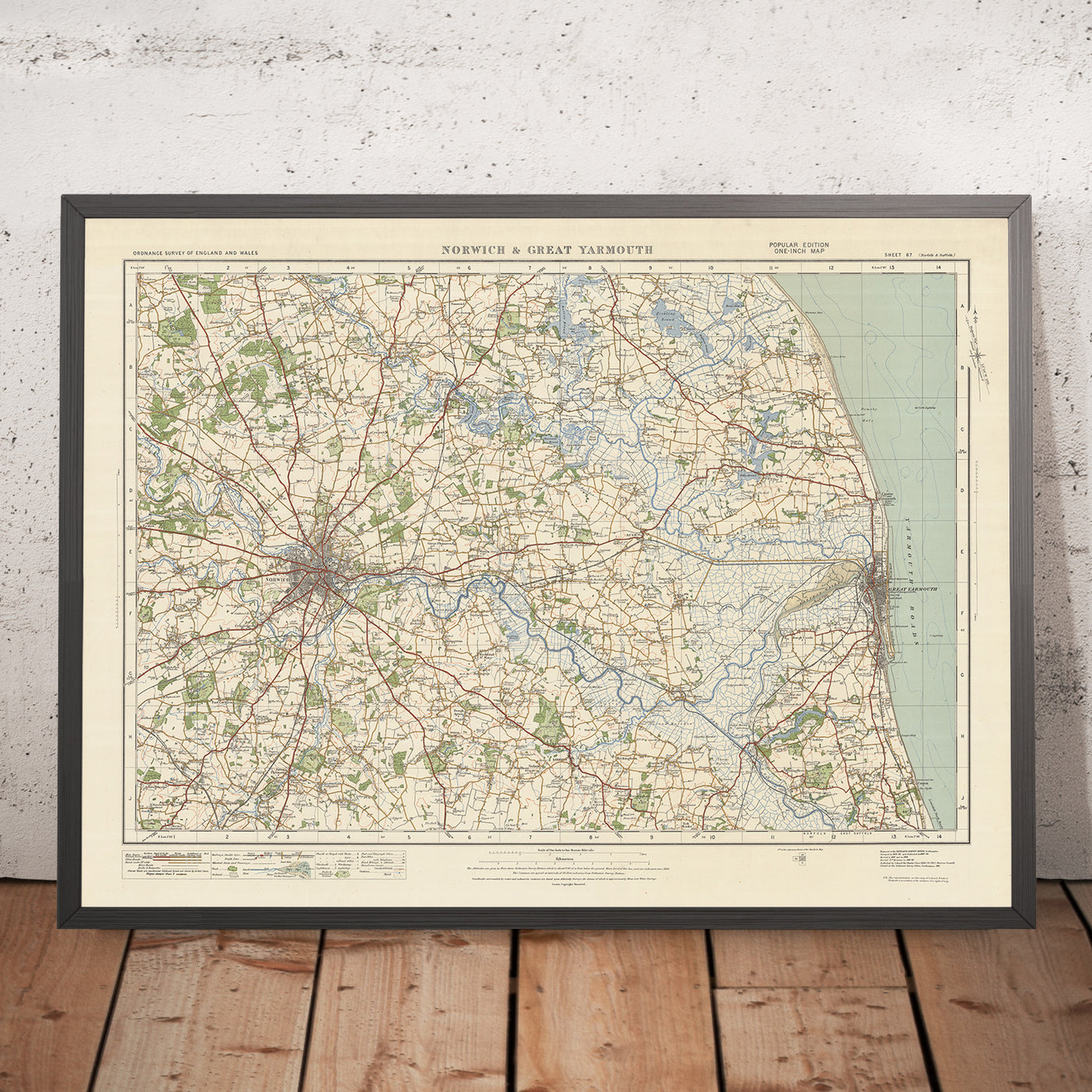 Old Ordnance Survey Map, Blatt 67 – Norwich und Great Yarmouth, 1925: Caister-on-Sea, Hethersett, Loddon, Acle, The Broads