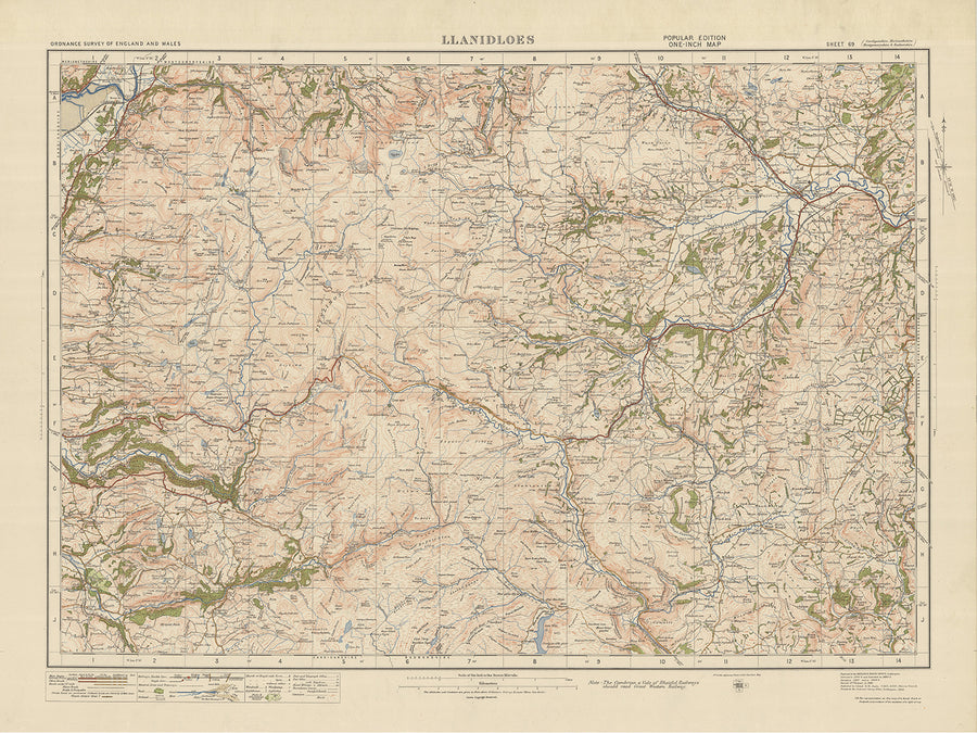 Old Ordnance Survey Map, Sheet 69 - Llanidloes, 1925: Carno, Caersws, Llanbrynmair, Ponterwyd, Devil&